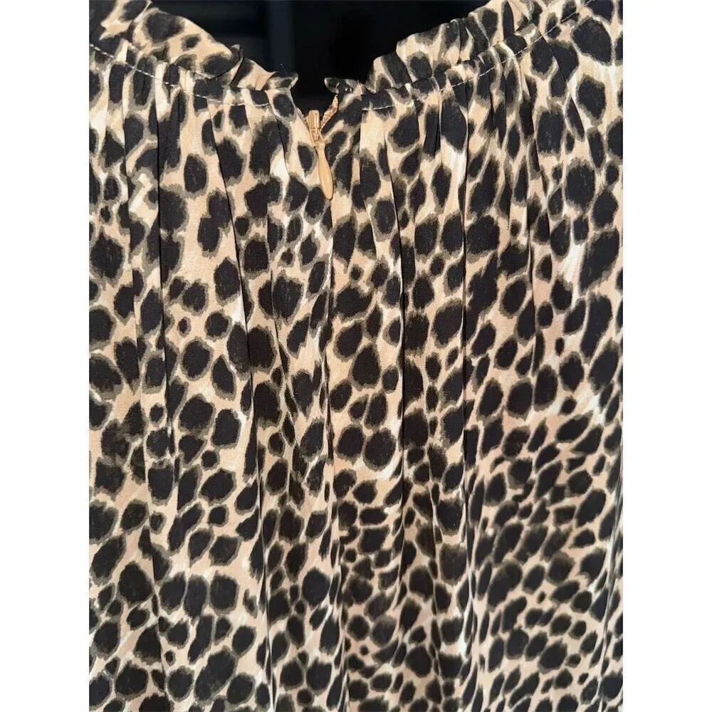 J.‎ Crew Women's Leopard Print Ruffle Neck Midi Dress Size 0 Brown